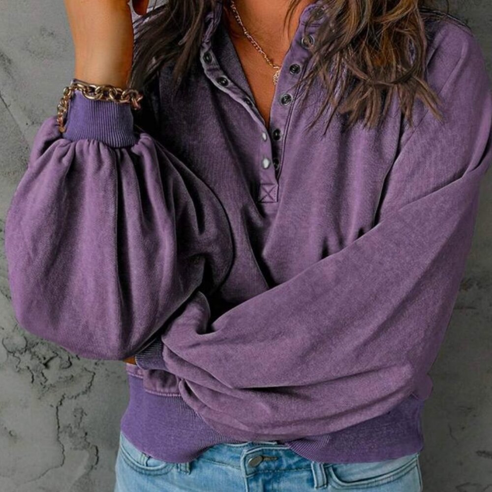 Shein Plus Half Button Raglan Sleeve Sweatshirt